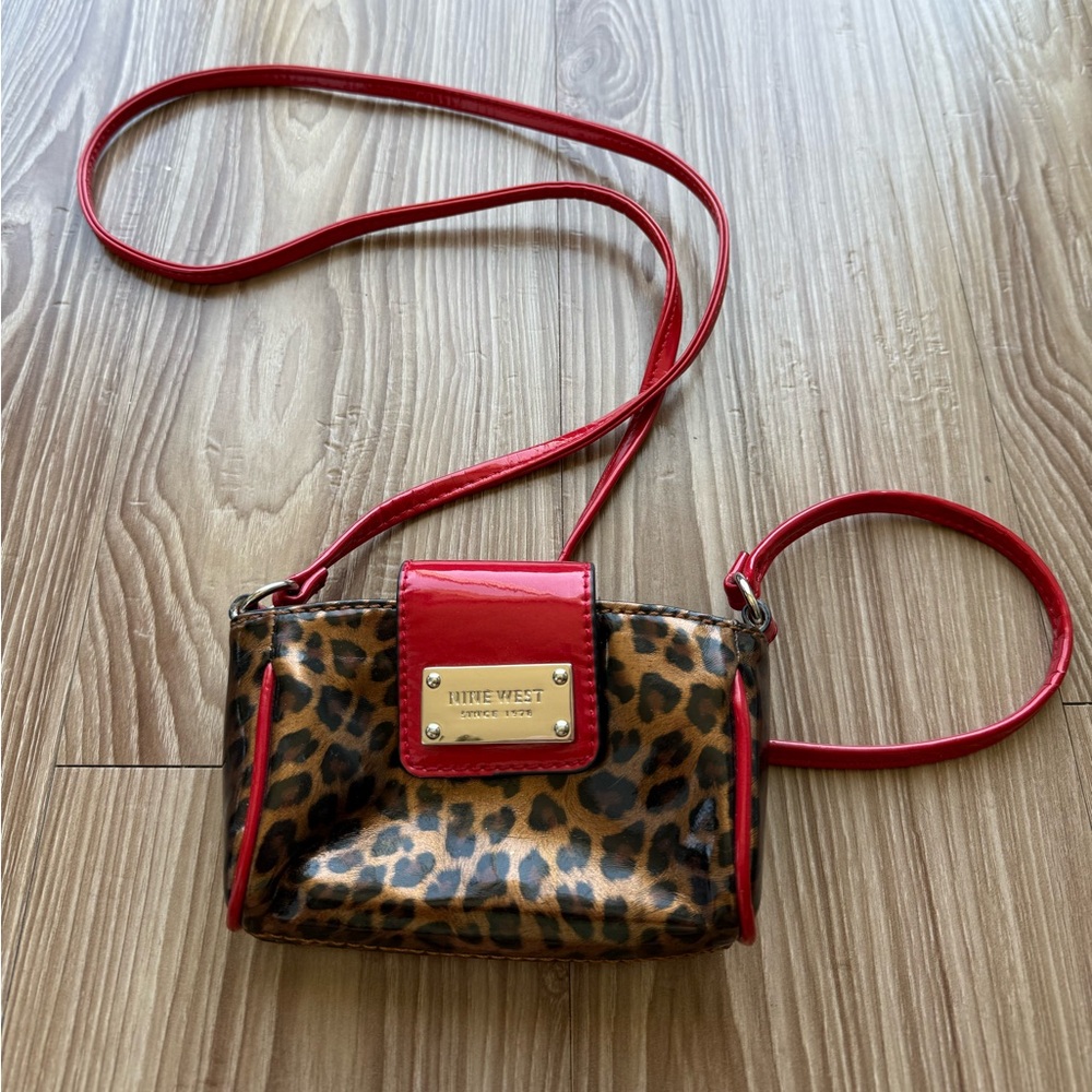 Nine West Mini Red and Brown Leopard Crossbody Bag